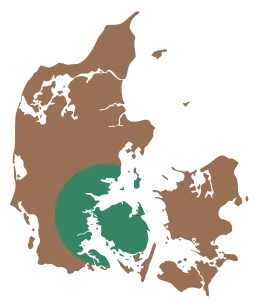 Billede af Danmark der viser Vikarservice Lillebælts område